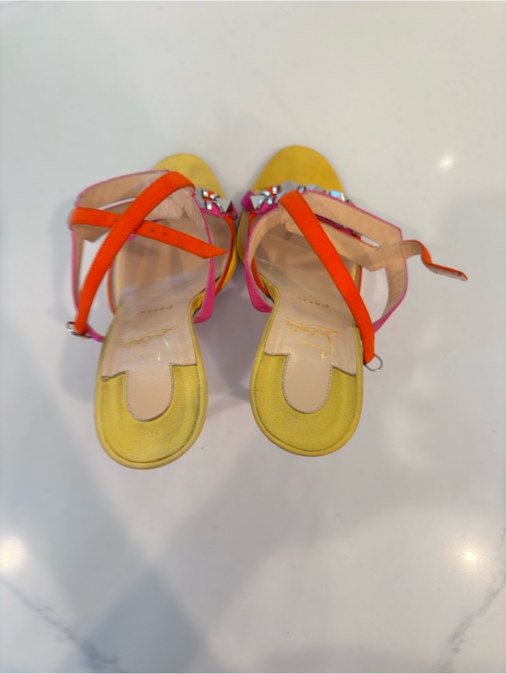 Christian Louboutin Yellow, Pink & Orange Gem-Embellished Sandals